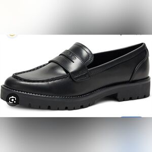 Size 8 Calvin Klein Women?'s. Frenza Black Leather Penny Loafers